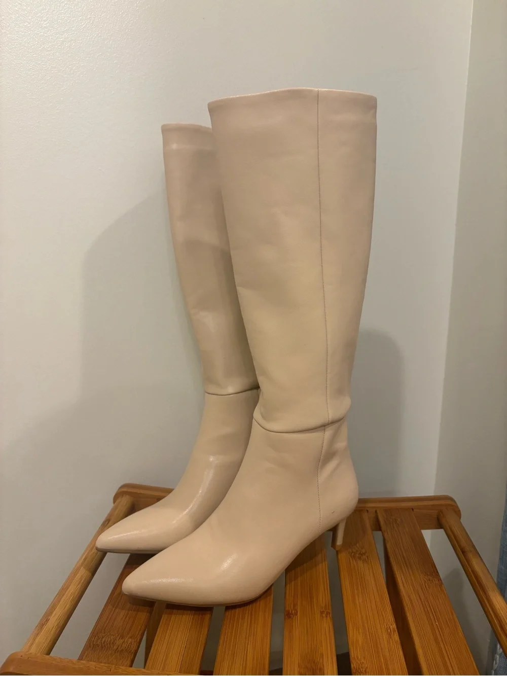 Women's Knee-High Pointed Toe Boots in Cream